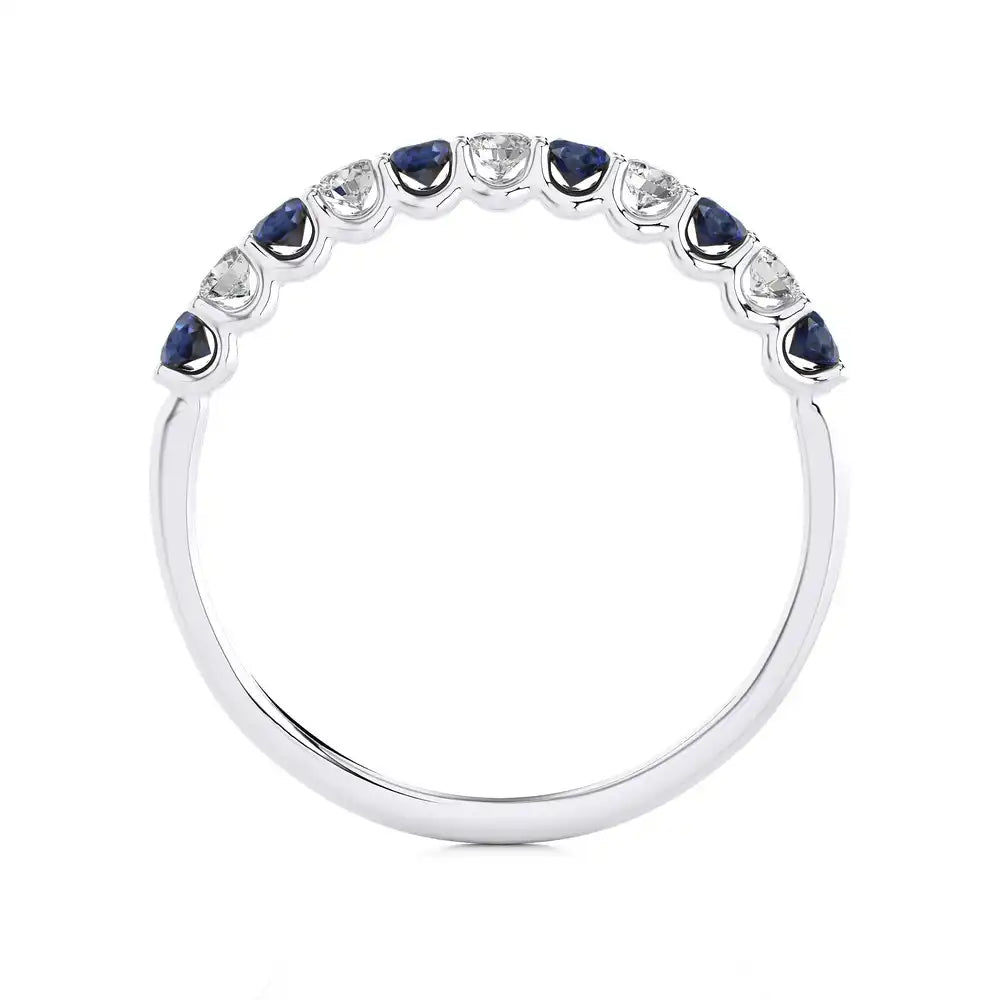 1/5 CTW Round Cut Diamond & Blue Sapphire Stunning Half Eternity Ring