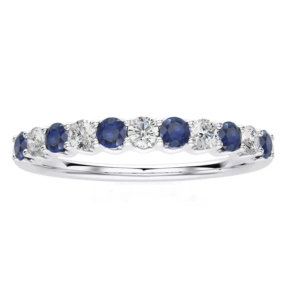 1/5 CTW Round Cut Diamond & Blue Sapphire Stunning Half Eternity Ring