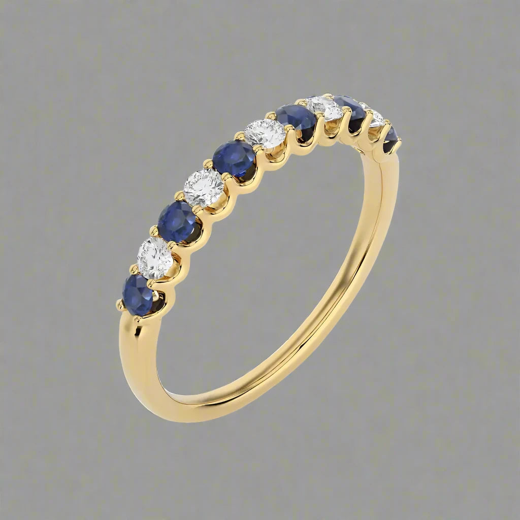 1/5 CTW Round Cut Diamond & Blue Sapphire Stunning Half Eternity Ring