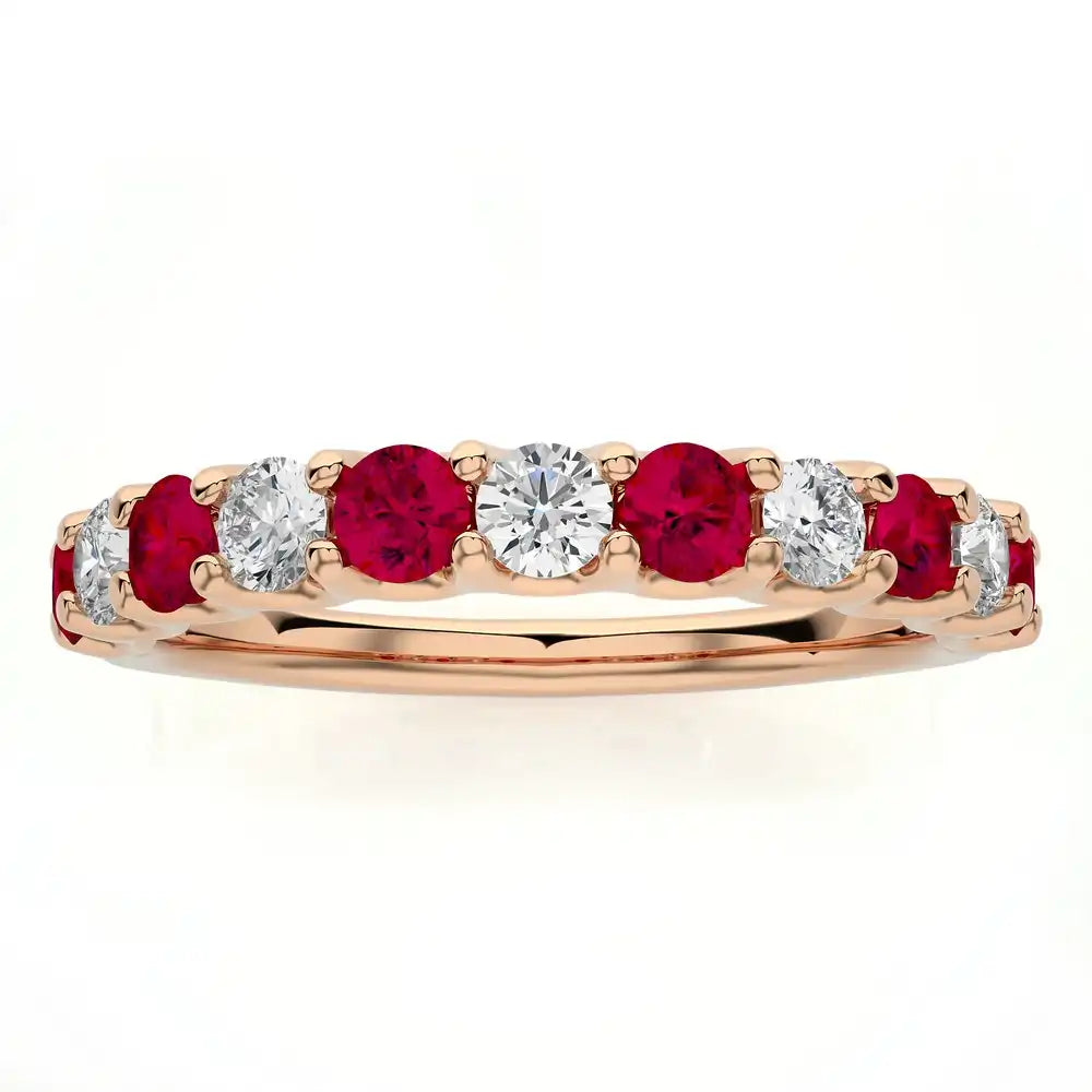 1/2 CTW  Diamond and Ruby Half Eternity Band Ring