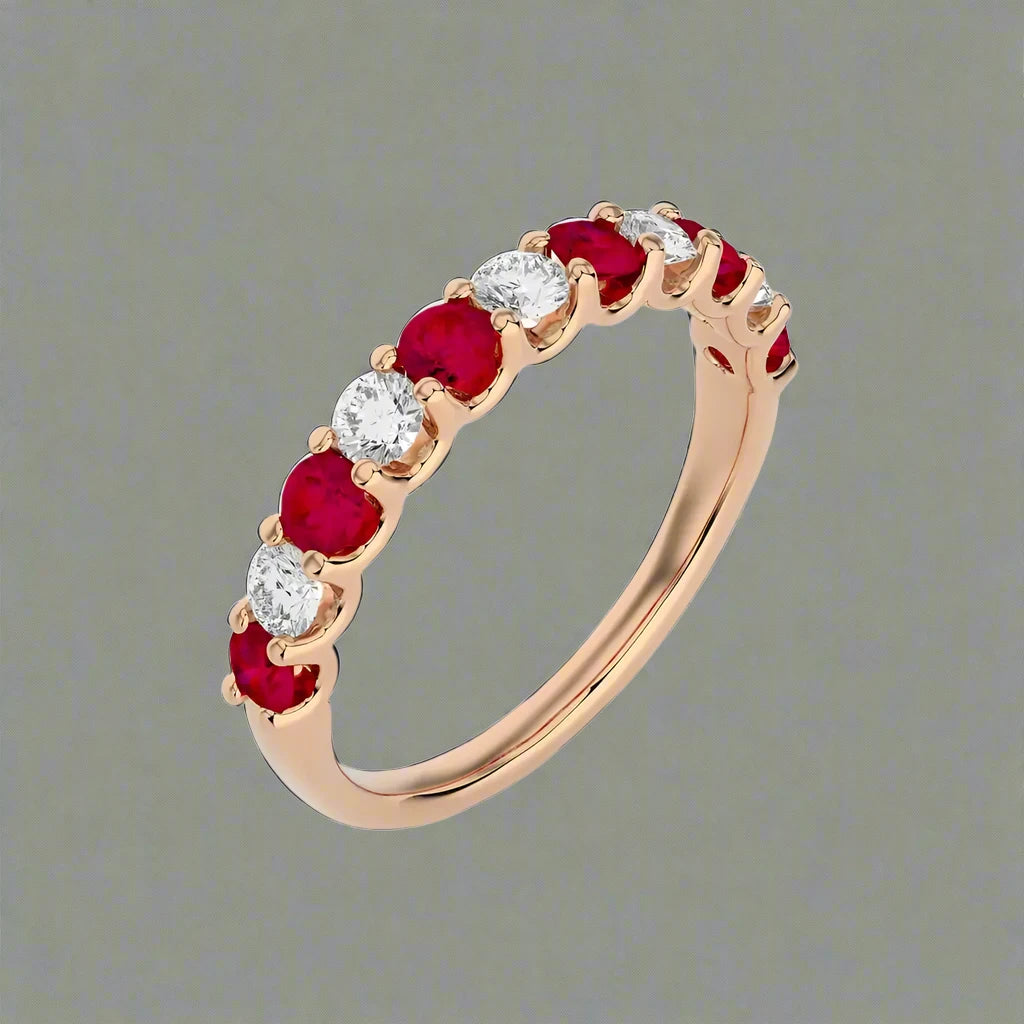 1/2 CTW  Diamond and Ruby Half Eternity Band Ring