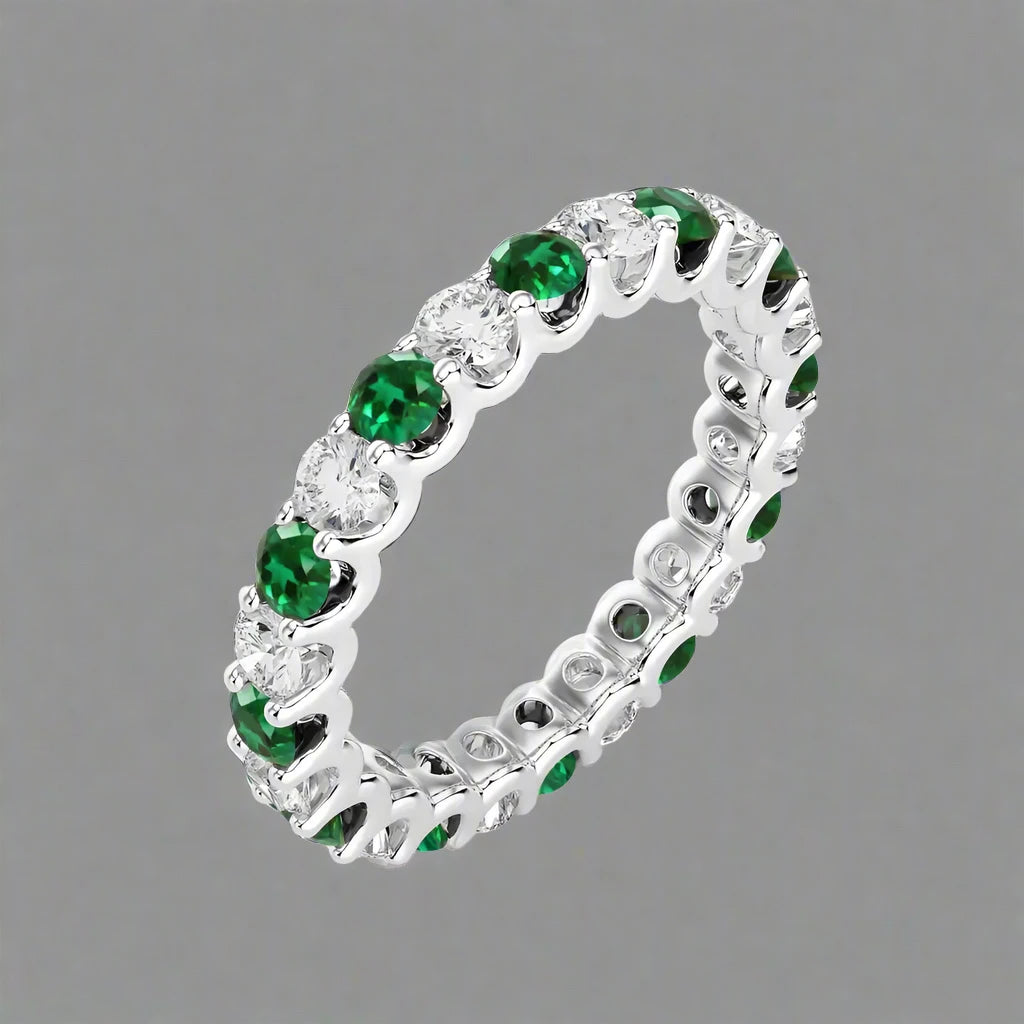 2-1/8 CTW Diamond & Emerald Stunning Full Eternity Ring