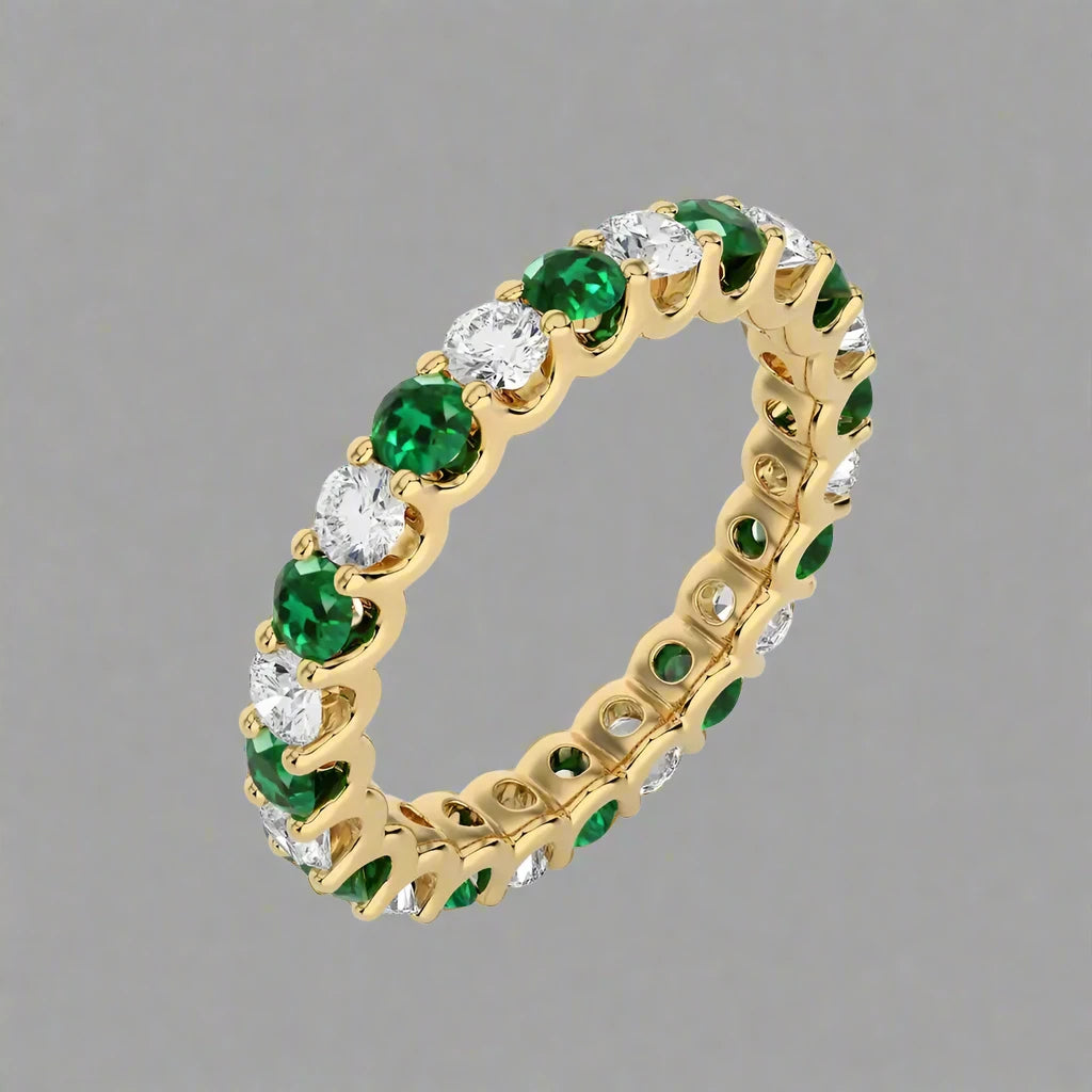 2-1/8 CTW Diamond & Emerald Stunning Full Eternity Ring