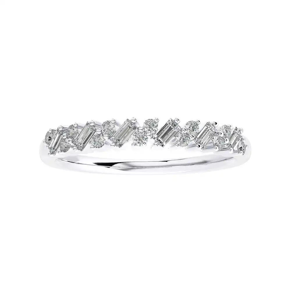 1/4 CTW Baguette & Round Diamond Half Eternity Stackable Band Ring