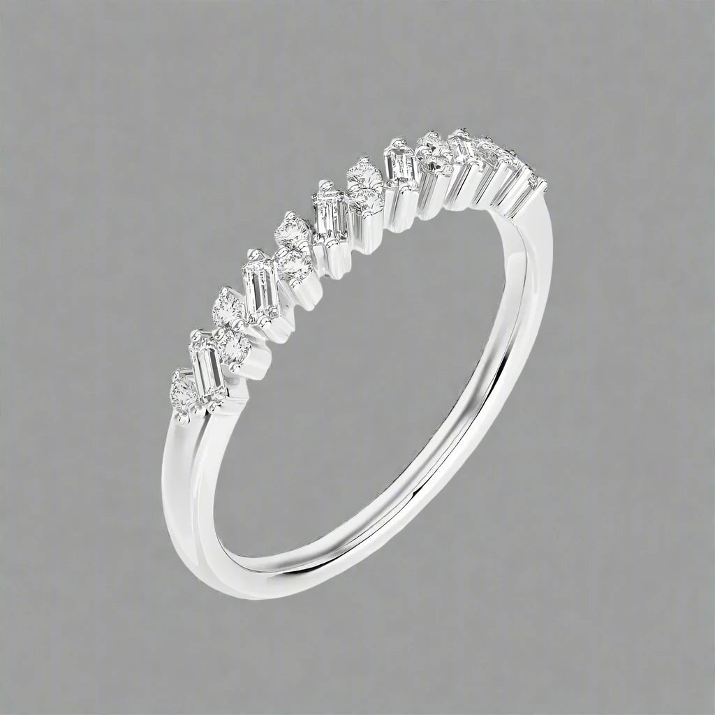 1/4 CTW Baguette & Round Diamond Half Eternity Stackable Band Ring