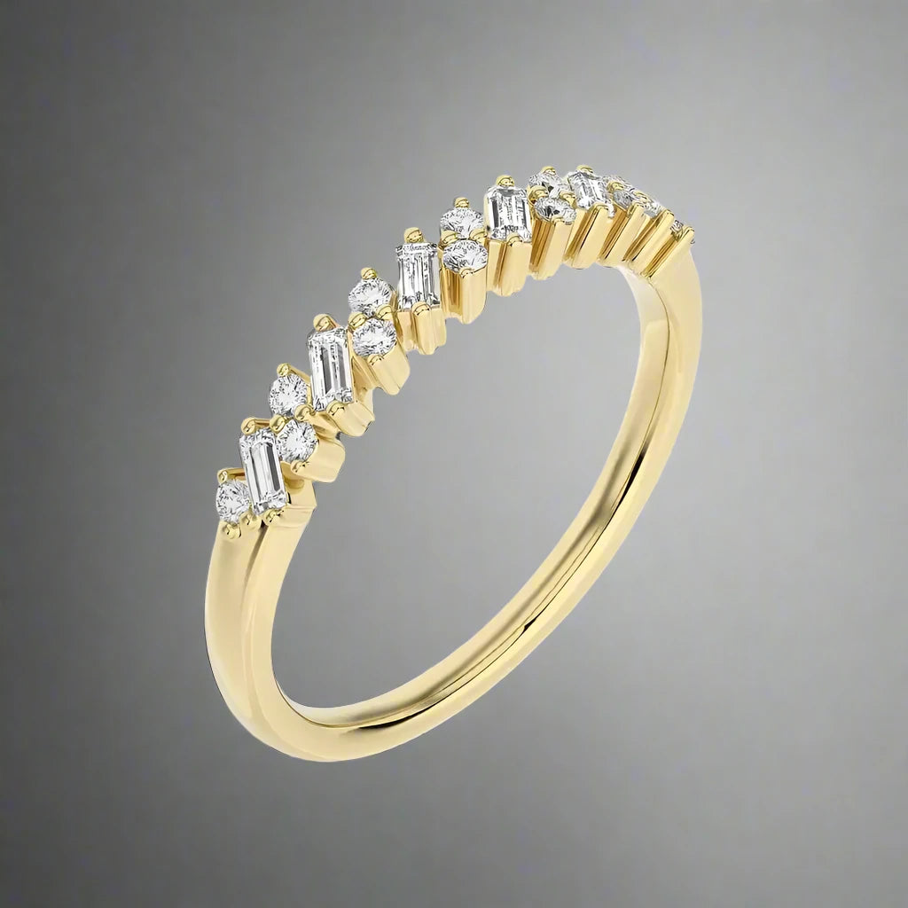 1/4 CTW Baguette & Round Diamond Half Eternity Stackable Band Ring