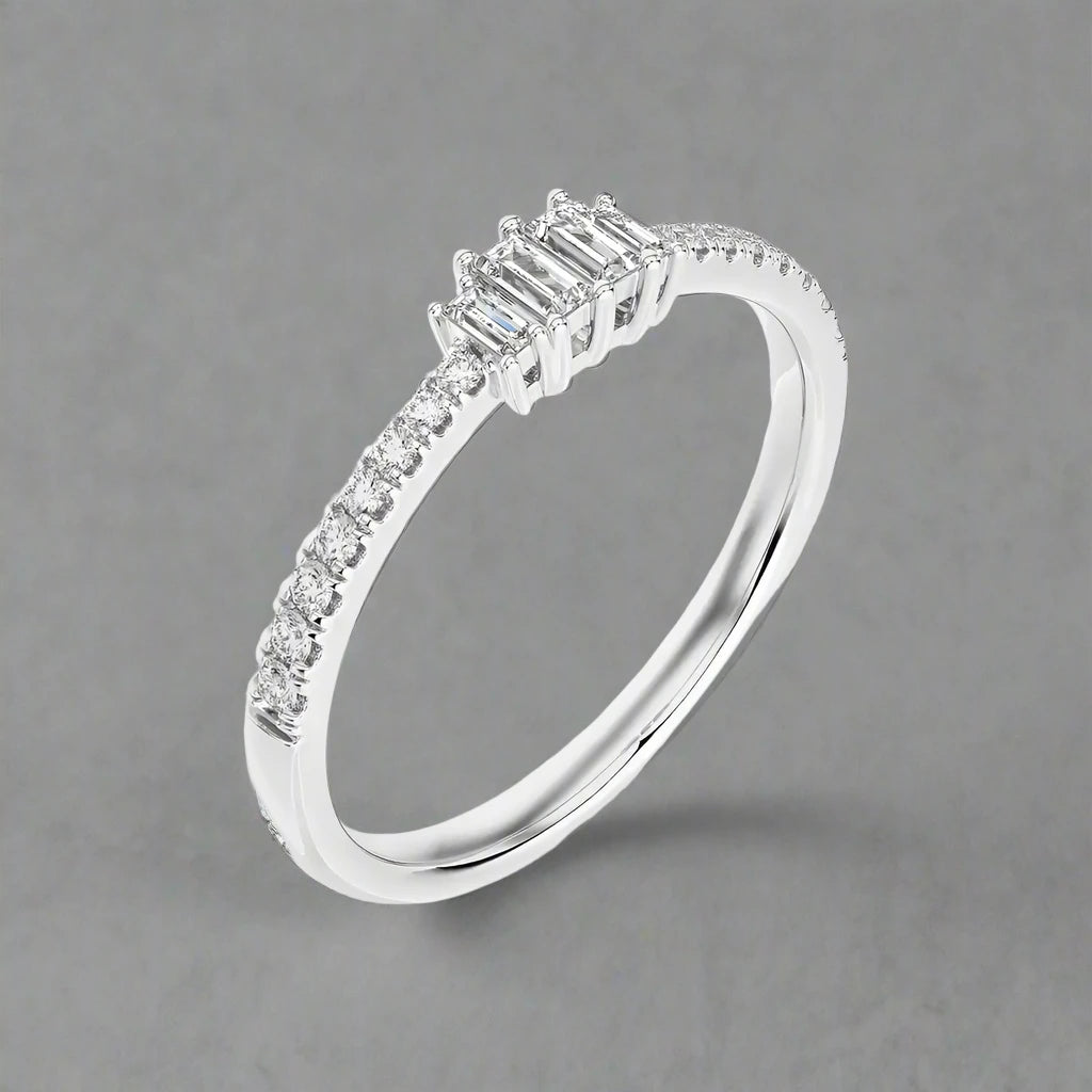 1/4 CTW Stackable Ring with Pave Set Round and a tinge of Baguette Diamonds