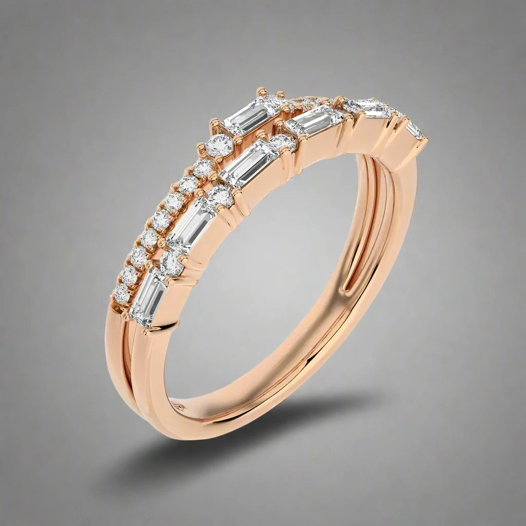 1/2 CTW Round and Baguette Diamonds set in Fashion Ring.