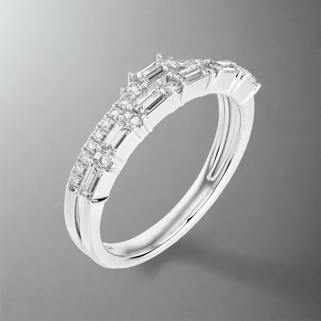 1/2 CTW Round and Baguette Diamonds set in Fashion Ring.