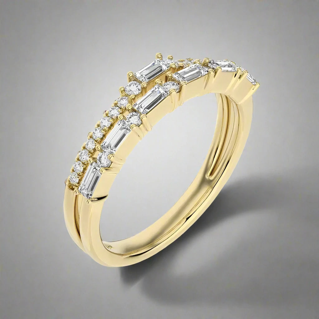 1/2 CTW Round and Baguette Diamonds set in Fashion Ring.