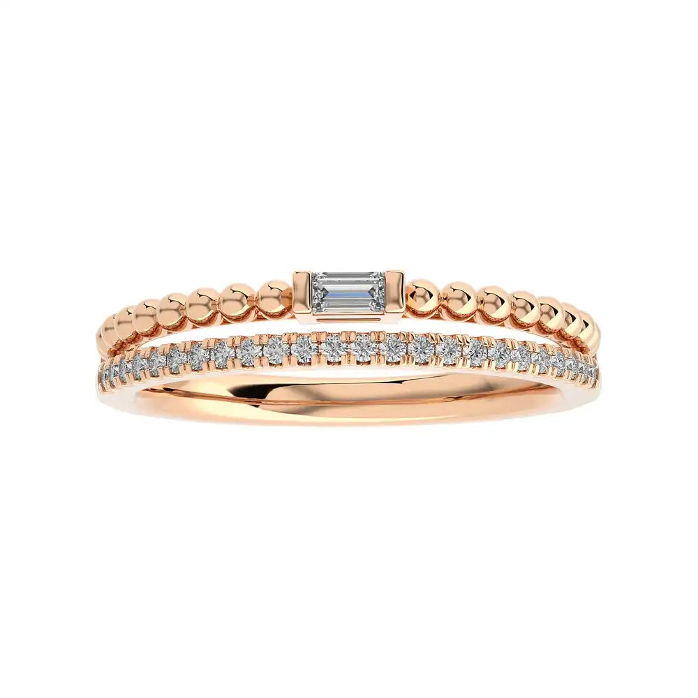 1/6 CTW Gold Ring with Beaded and Accent of Baguette