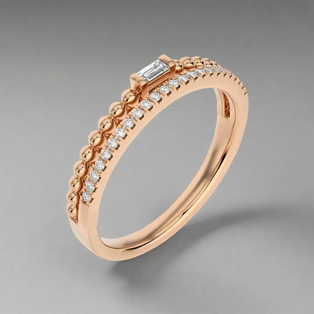 1/6 CTW Gold Ring with Beaded and Accent of Baguette