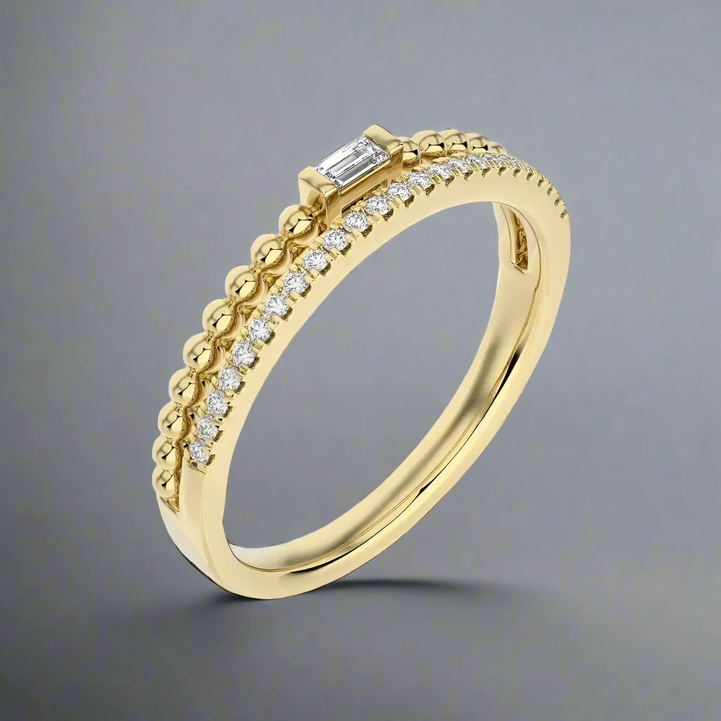 1/6 CTW Gold Ring with Beaded and Accent of Baguette