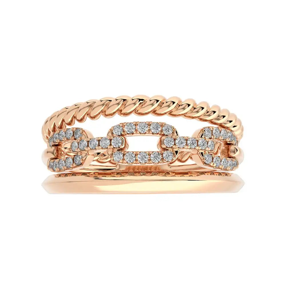 1/5 CTW  Twisted Gold Diamond Link Rope Ring