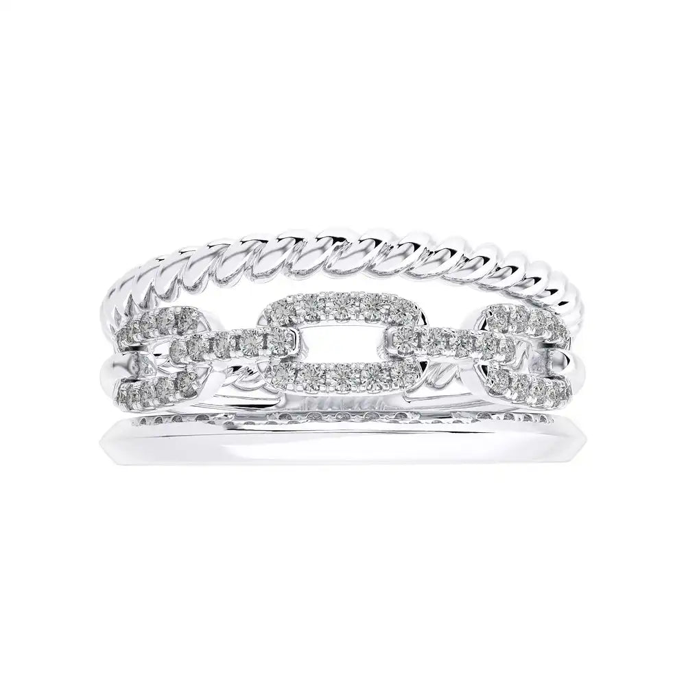 1/5 CTW  Twisted Gold Diamond Link Rope Ring