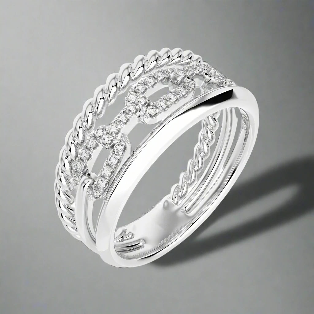 1/5 CTW  Twisted Gold Diamond Link Rope Ring