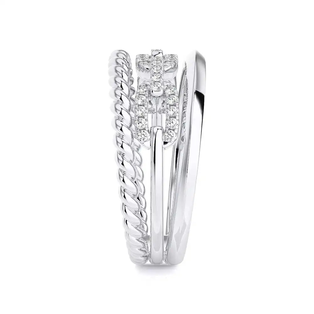 1/5 CTW  Twisted Gold Diamond Link Rope Ring