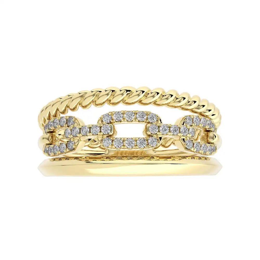 1/5 CTW  Twisted Gold Diamond Link Rope Ring