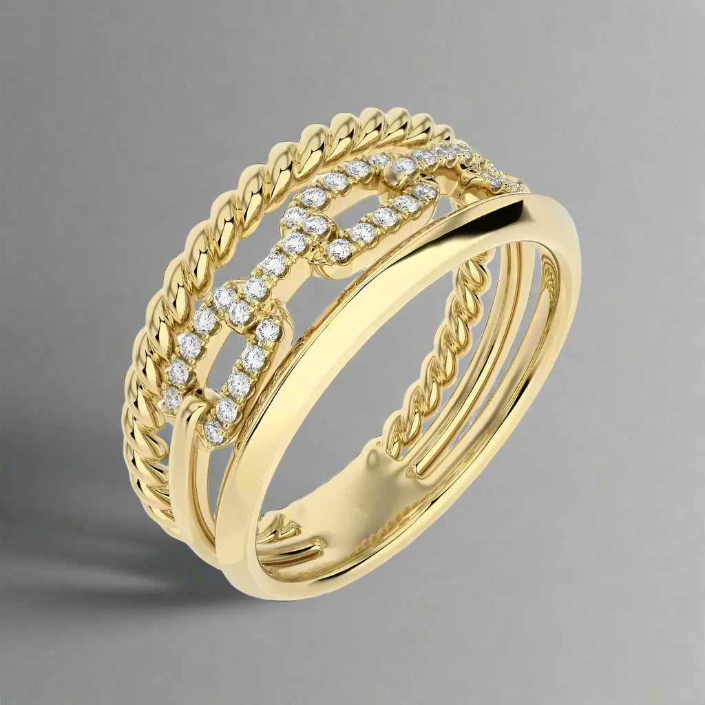 1/5 CTW  Twisted Gold Diamond Link Rope Ring