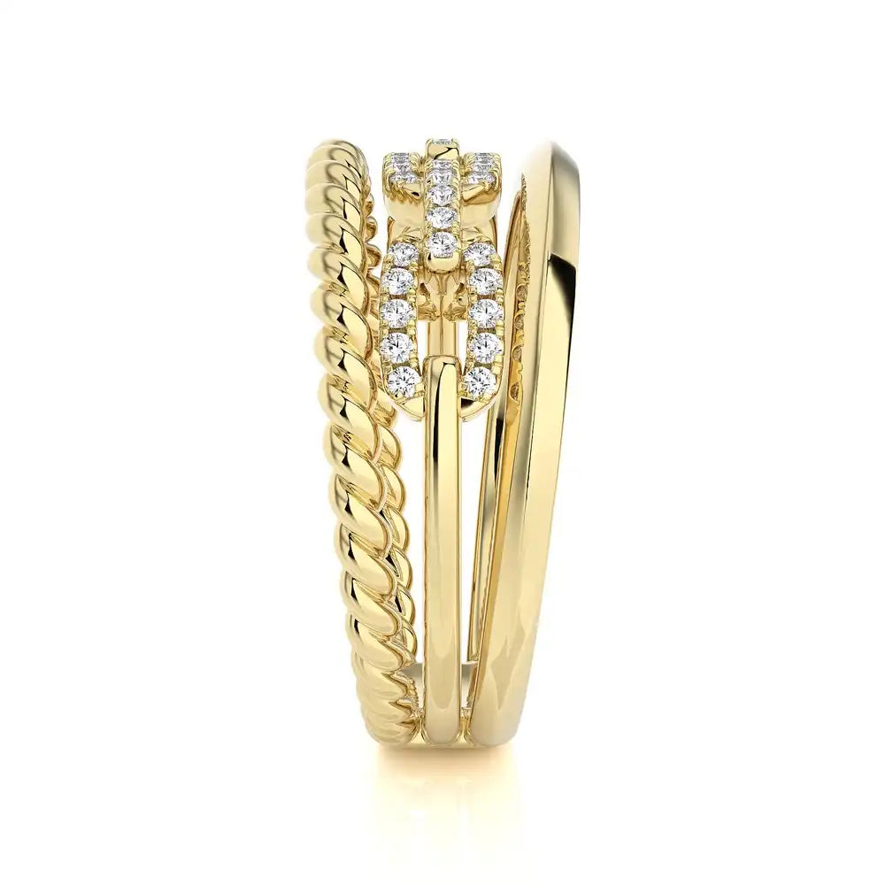 1/5 CTW  Twisted Gold Diamond Link Rope Ring