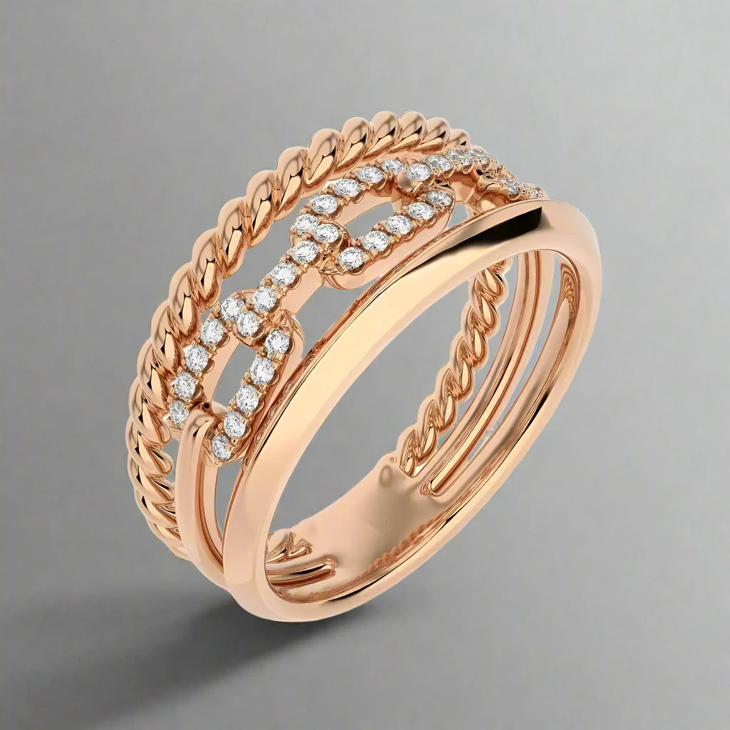 1/5 CTW  Twisted Gold Diamond Link Rope Ring