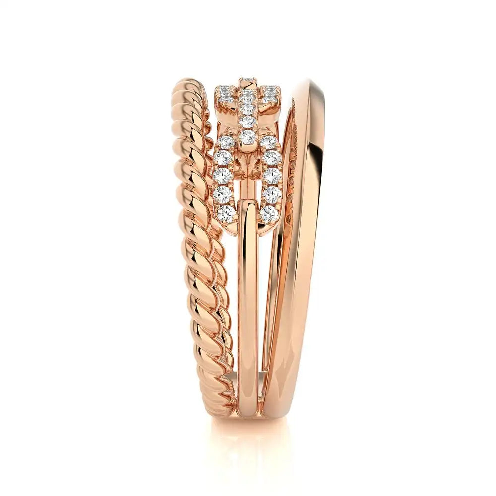 1/5 CTW  Twisted Gold Diamond Link Rope Ring