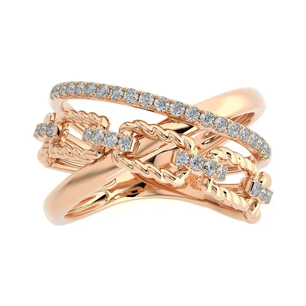 3/4 CTW Pave Diamond Link Criss Cross Ring