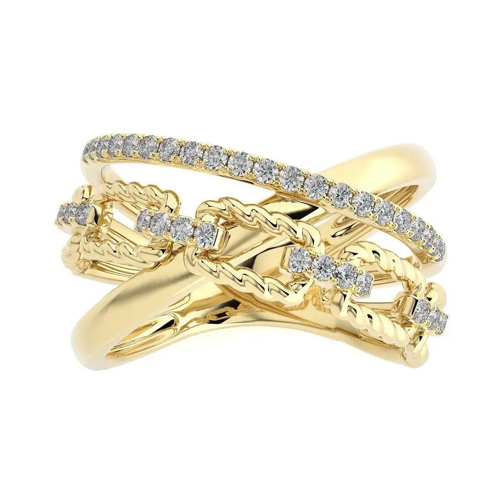 3/4 CTW Pave Diamond Link Criss Cross Ring