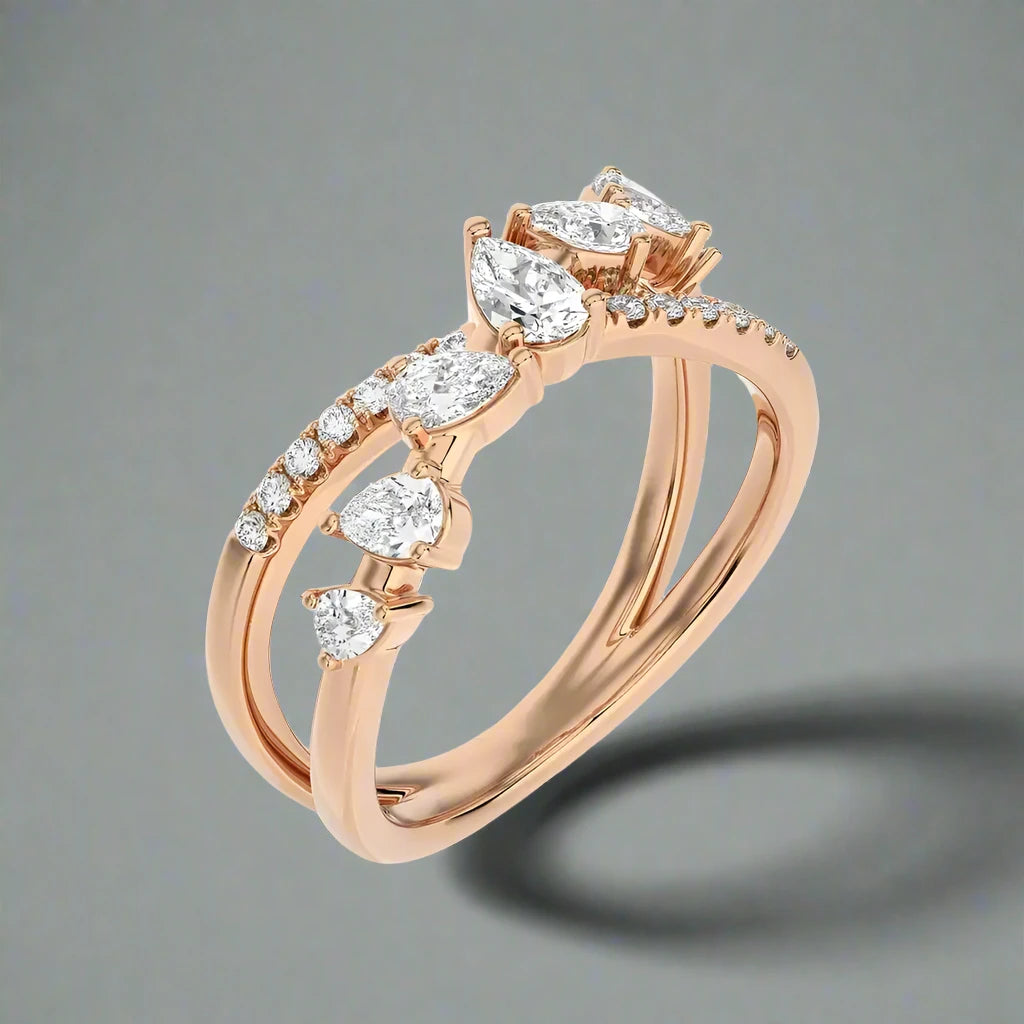 3/4 CTW Fancy Diamonds Multi Shape Criss Cross Ring.