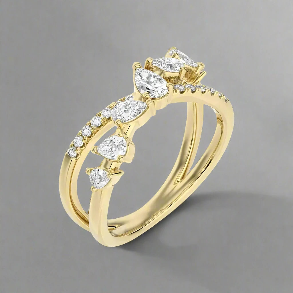 3/4 CTW Fancy Diamonds Multi Shape Criss Cross Ring.