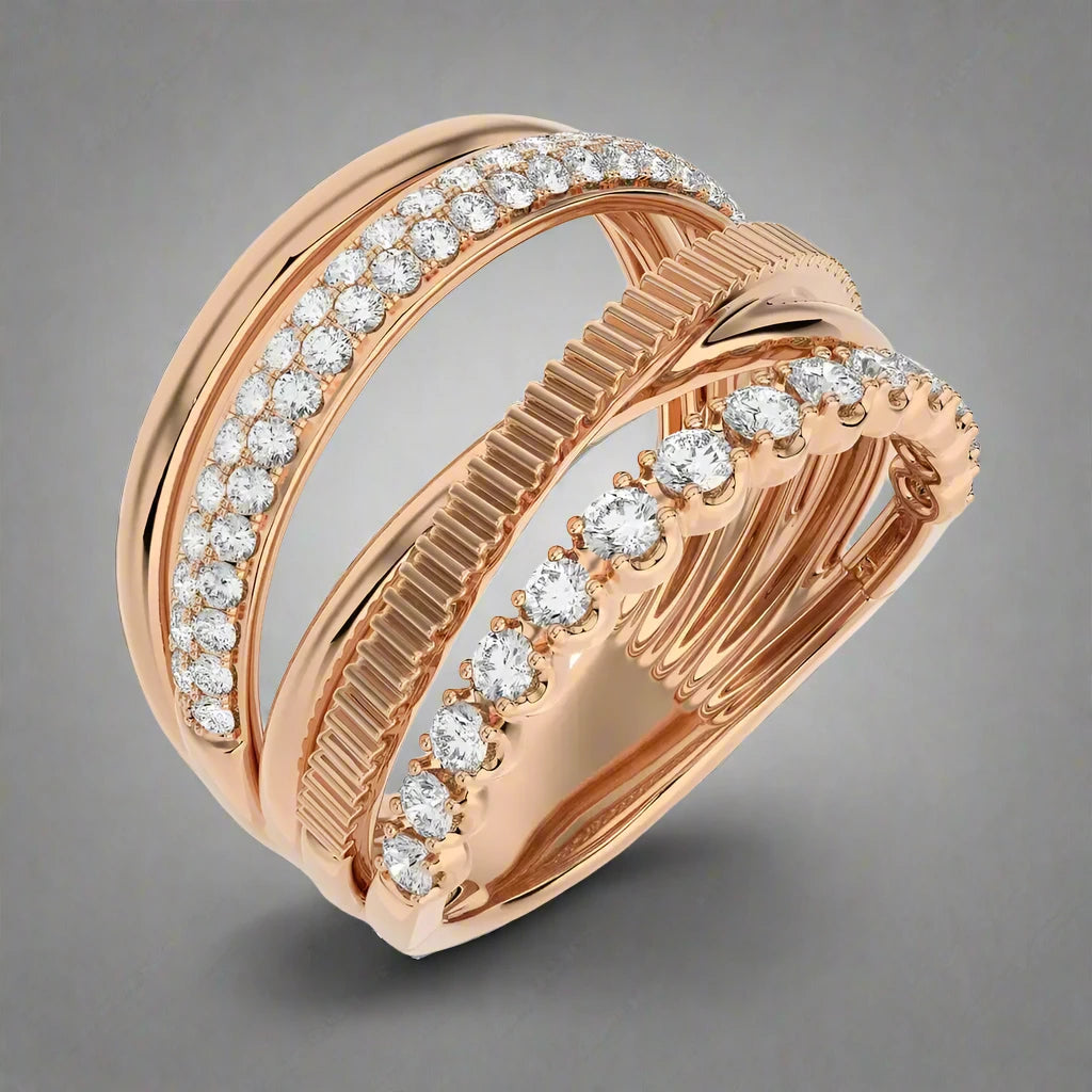 7/8 CTW Round Diamonds Criss Cross Elegant & Stylish Ring.