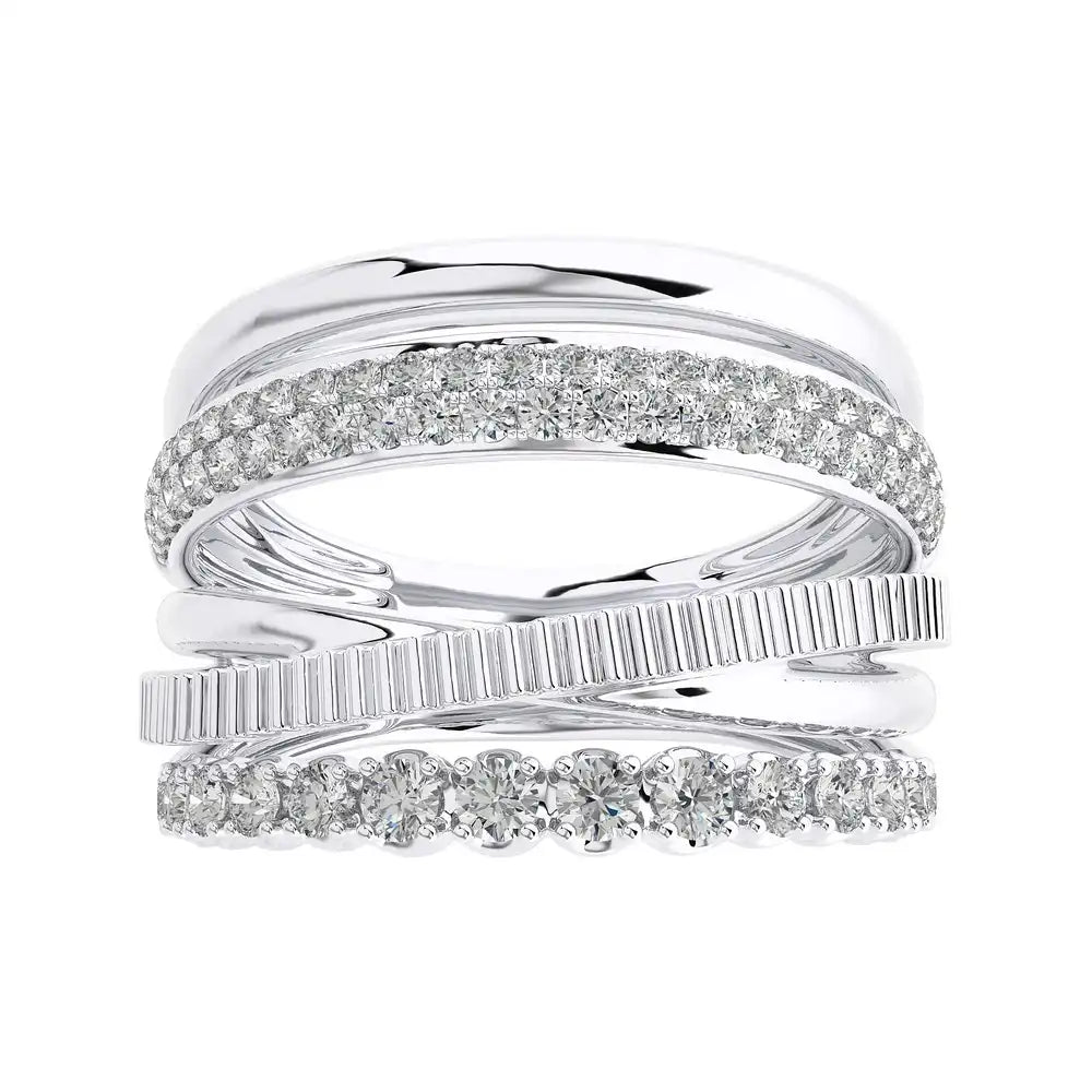 7/8 CTW Round Diamonds Criss Cross Elegant & Stylish Ring.