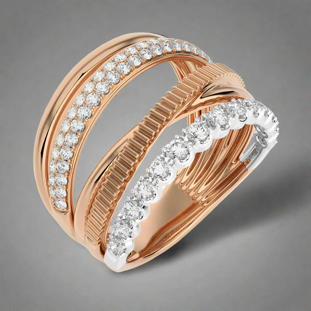 7/8 CTW Round Diamonds Criss Cross Elegant & Stylish Ring.