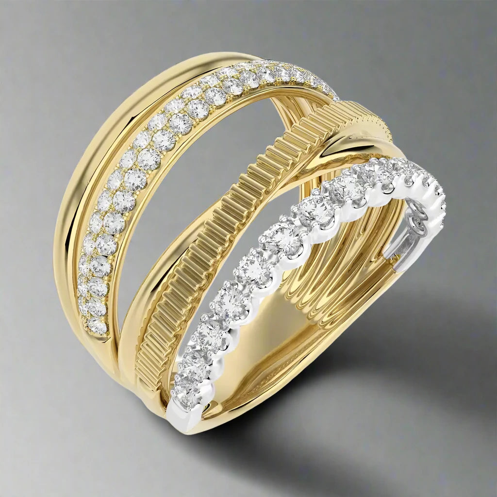 7/8 CTW Round Diamonds Criss Cross Elegant & Stylish Ring.