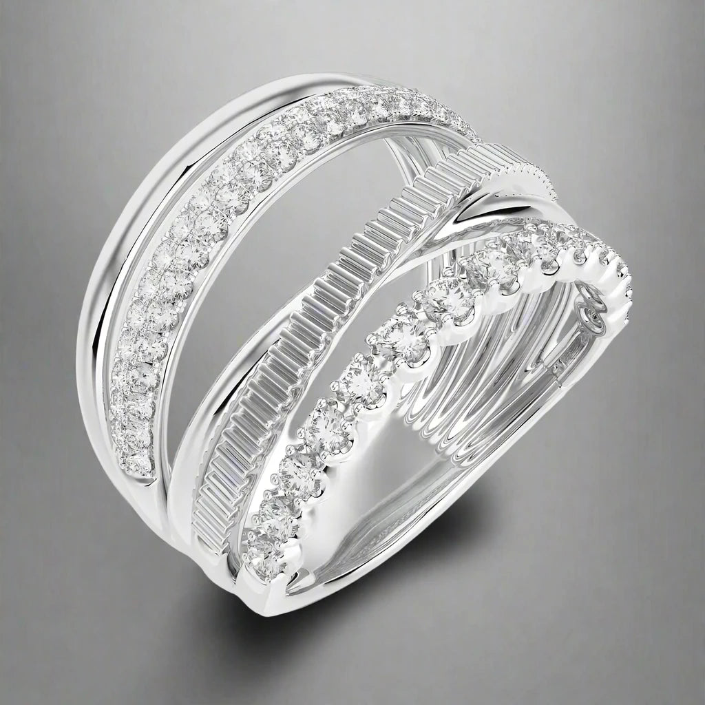 7/8 CTW Round Diamonds Criss Cross Elegant & Stylish Ring.