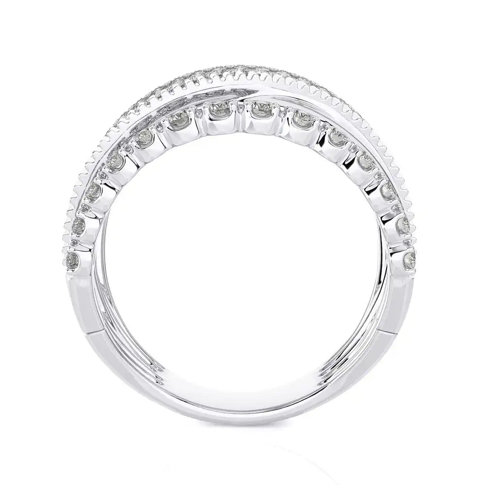 7/8 CTW Round Diamonds Criss Cross Elegant & Stylish Ring.