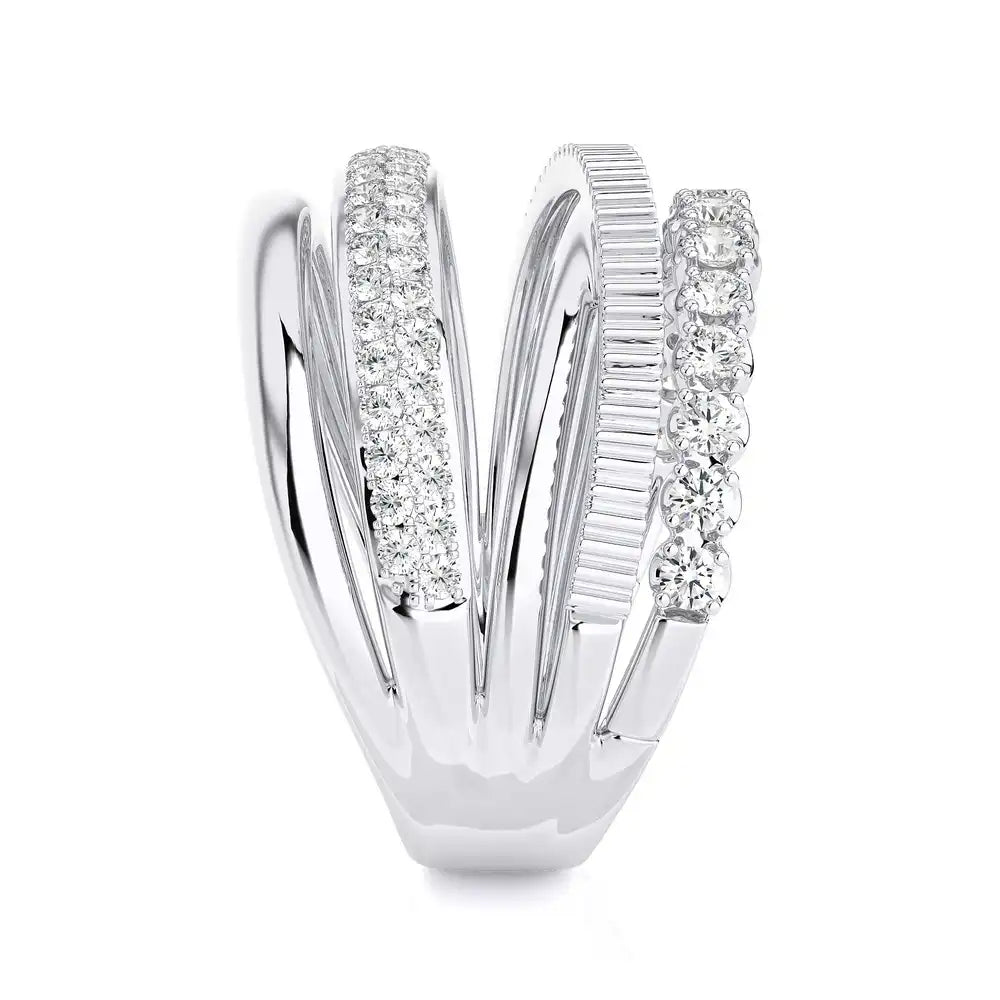 7/8 CTW Round Diamonds Criss Cross Elegant & Stylish Ring.