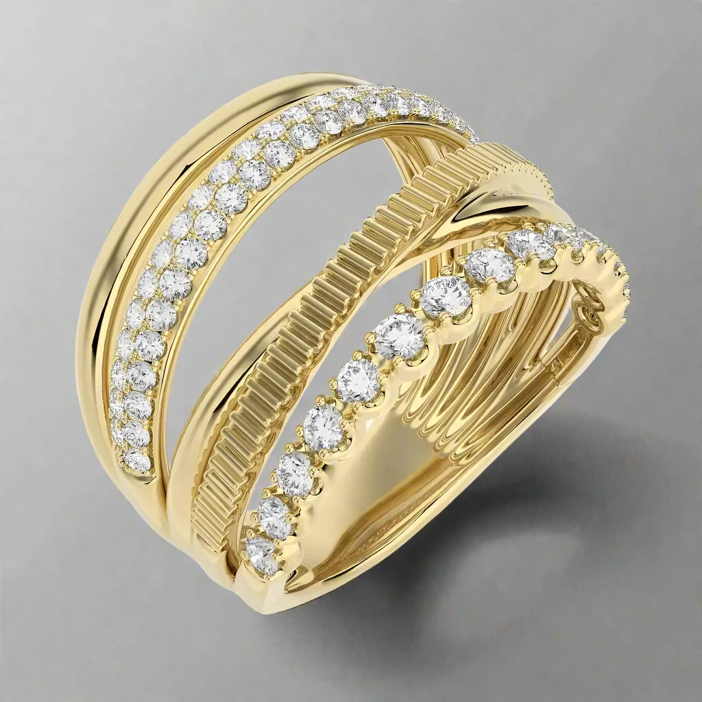 7/8 CTW Round Diamonds Criss Cross Elegant & Stylish Ring.