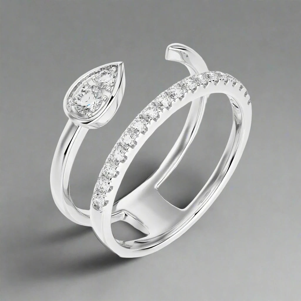 3/8 CTW Excellent Round cut Diamonds Bypass Collection Finger Ring.