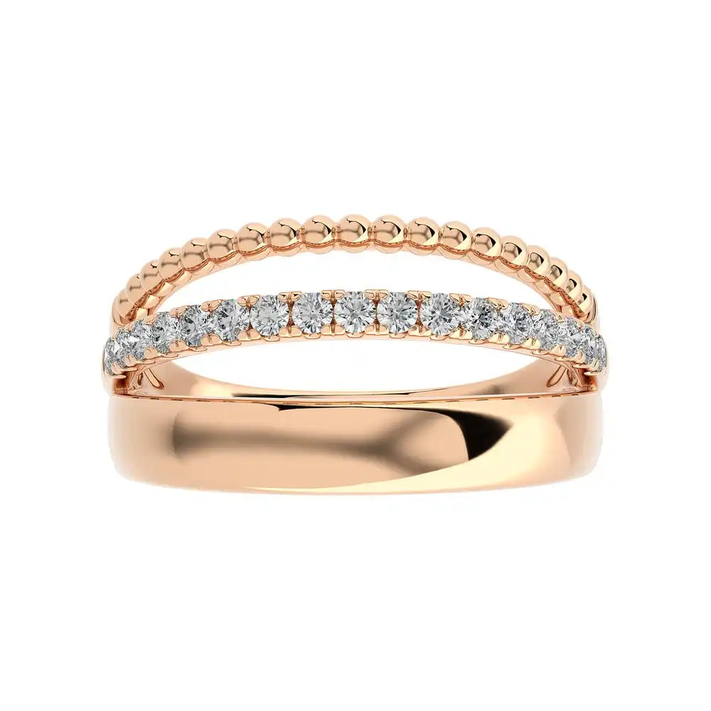 1/4 CTW Beaded Gold Encanto Collection Three Row Ring