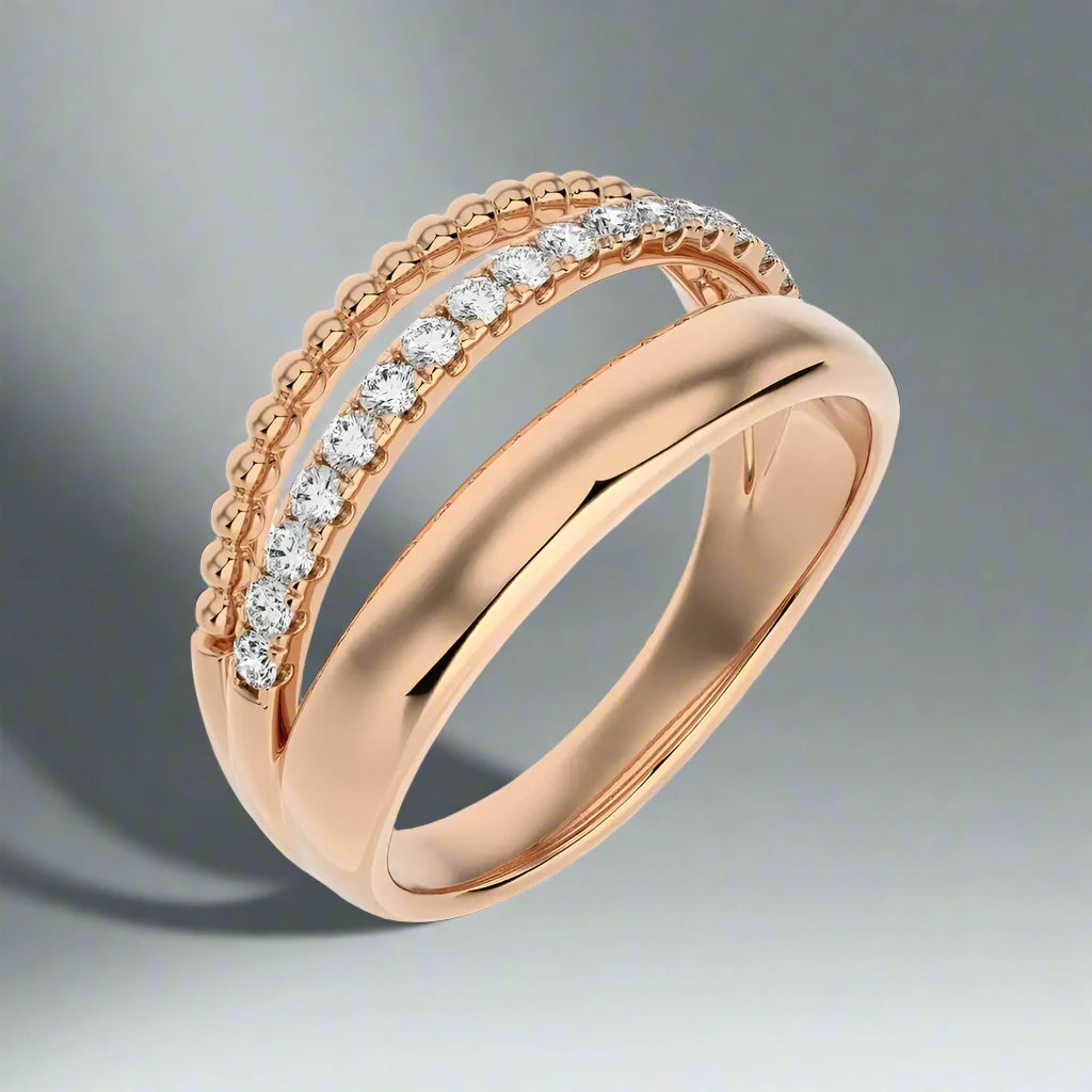 1/4 CTW Beaded Gold Encanto Collection Three Row Ring