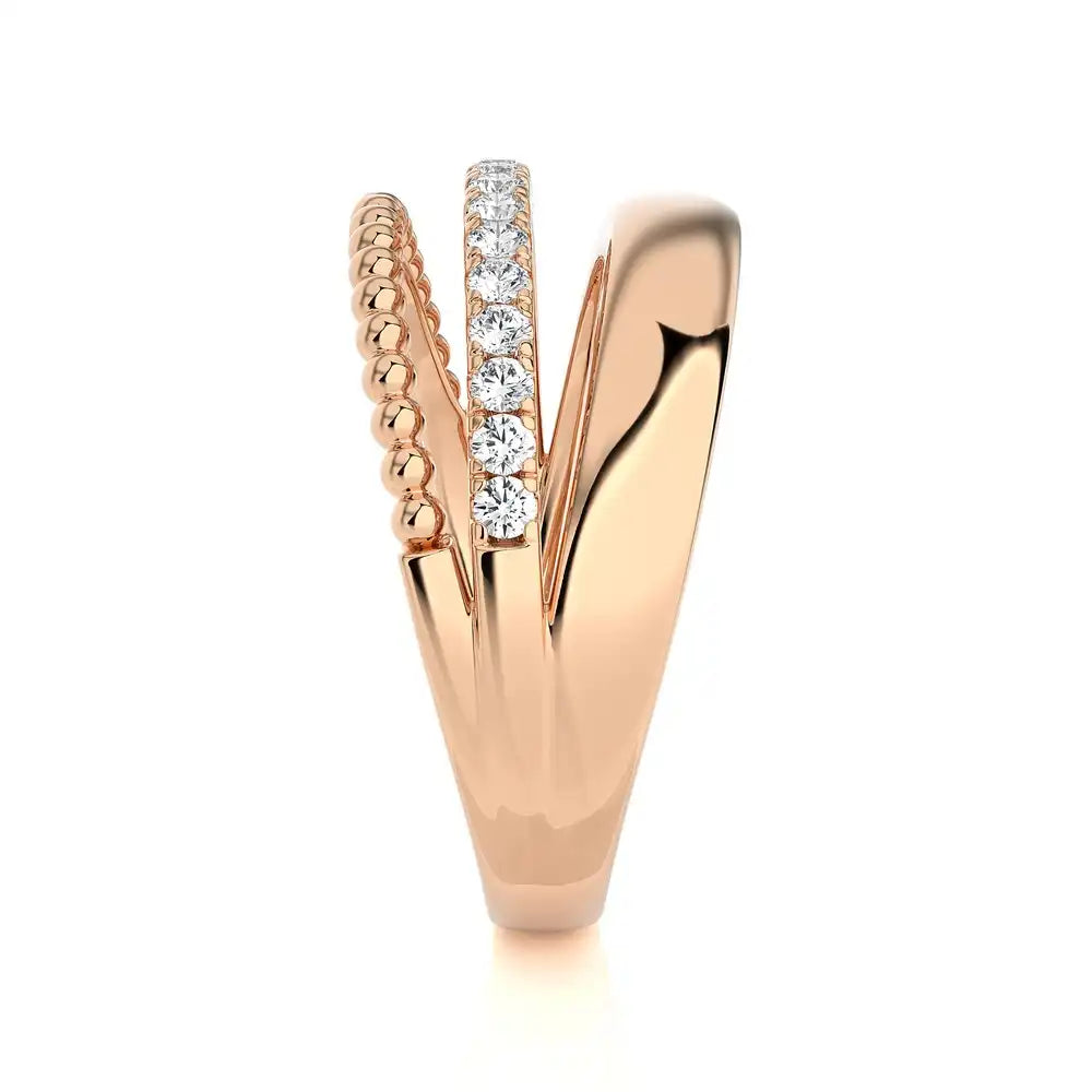 1/4 CTW Beaded Gold Encanto Collection Three Row Ring