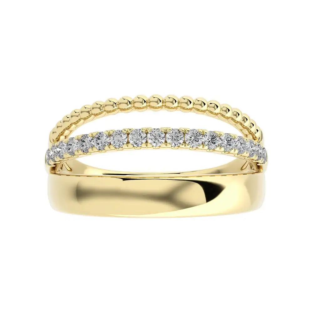 1/4 CTW Beaded Gold Encanto Collection Three Row Ring