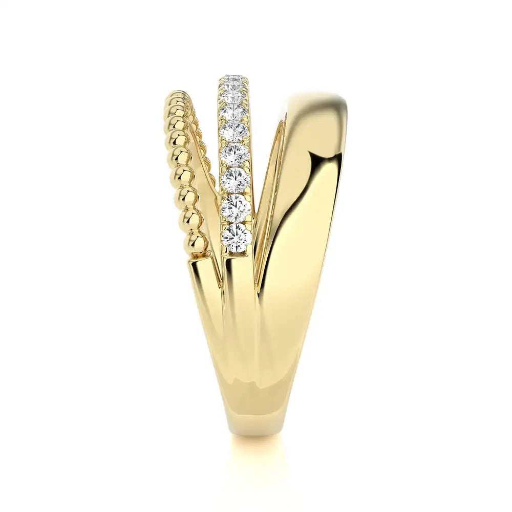 1/4 CTW Beaded Gold Encanto Collection Three Row Ring