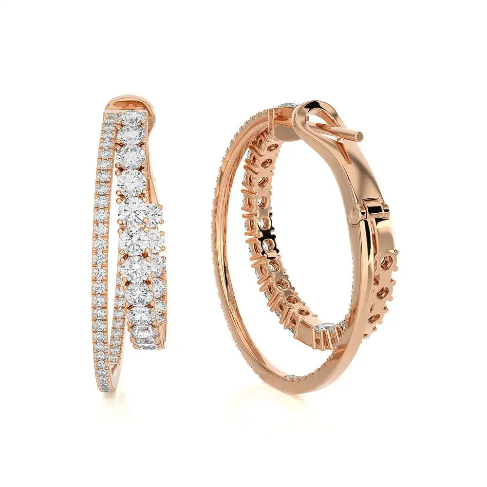 3-1/8 CTW Diamond Double Hoop Statement Earring.