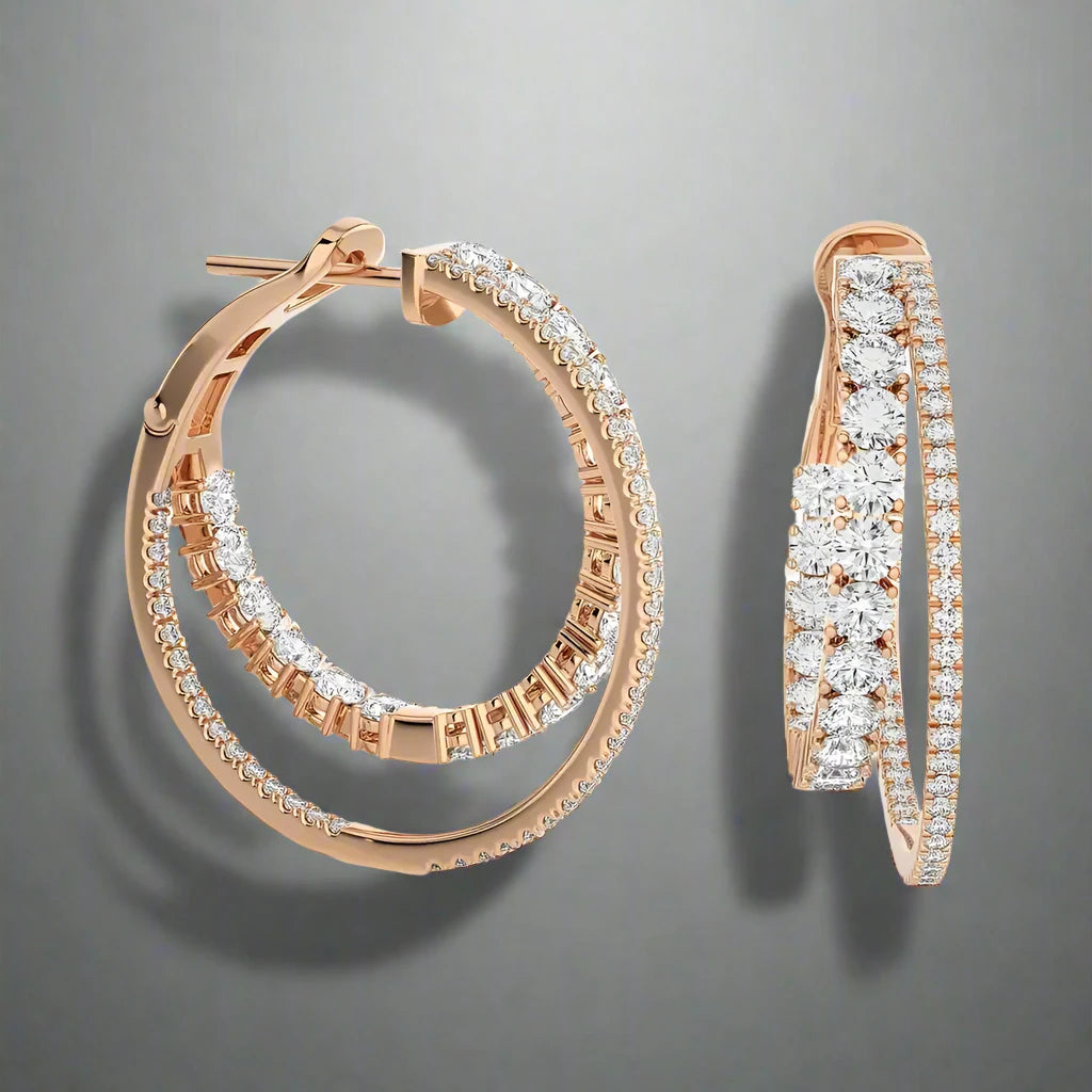 3-1/8 CTW Diamond Double Hoop Statement Earring.