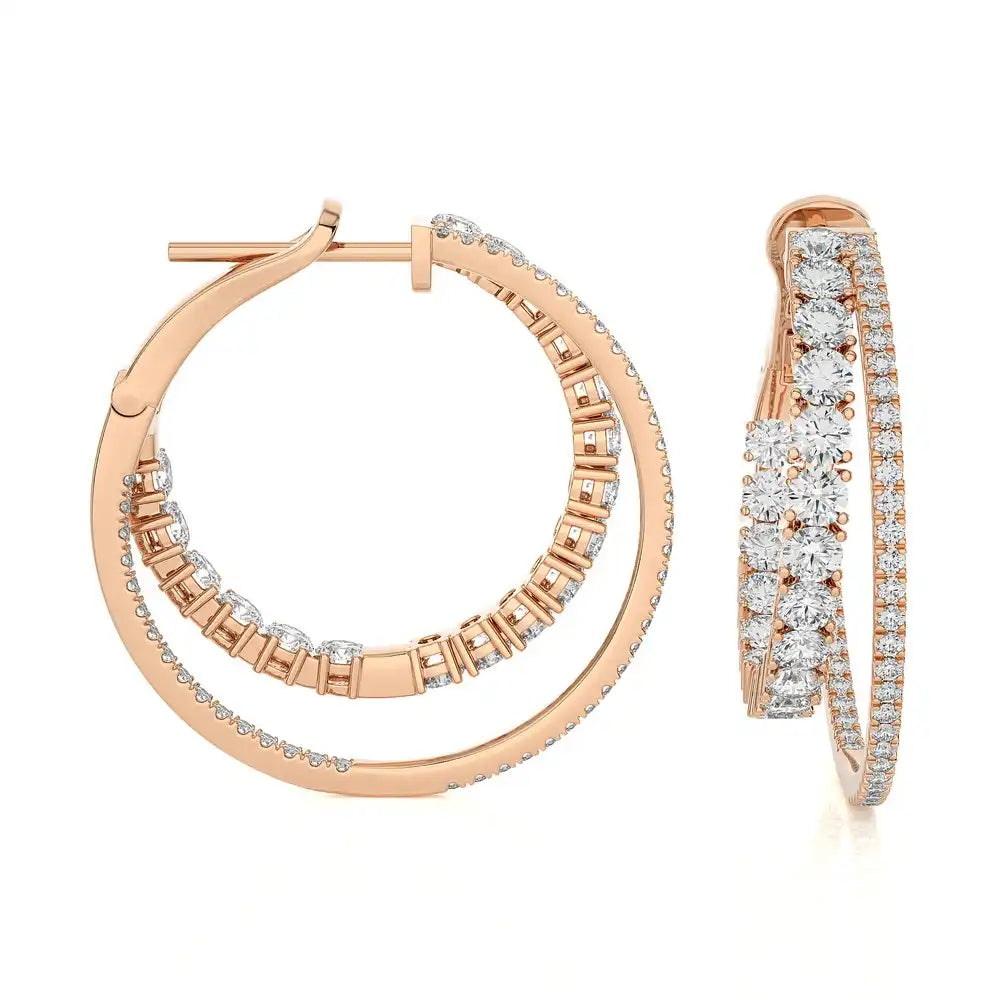 3-1/8 CTW Diamond Double Hoop Statement Earring.