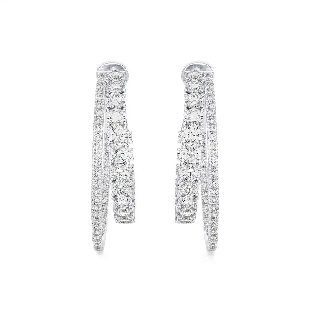 3-1/8 CTW Diamond Double Hoop Statement Earring.