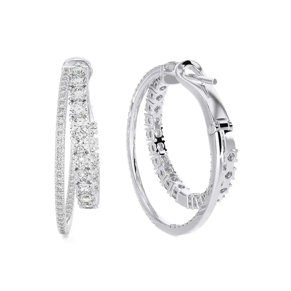 3-1/8 CTW Diamond Double Hoop Statement Earring.