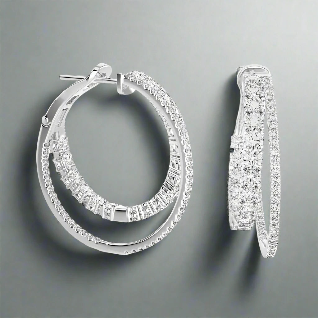 3-1/8 CTW Diamond Double Hoop Statement Earring.